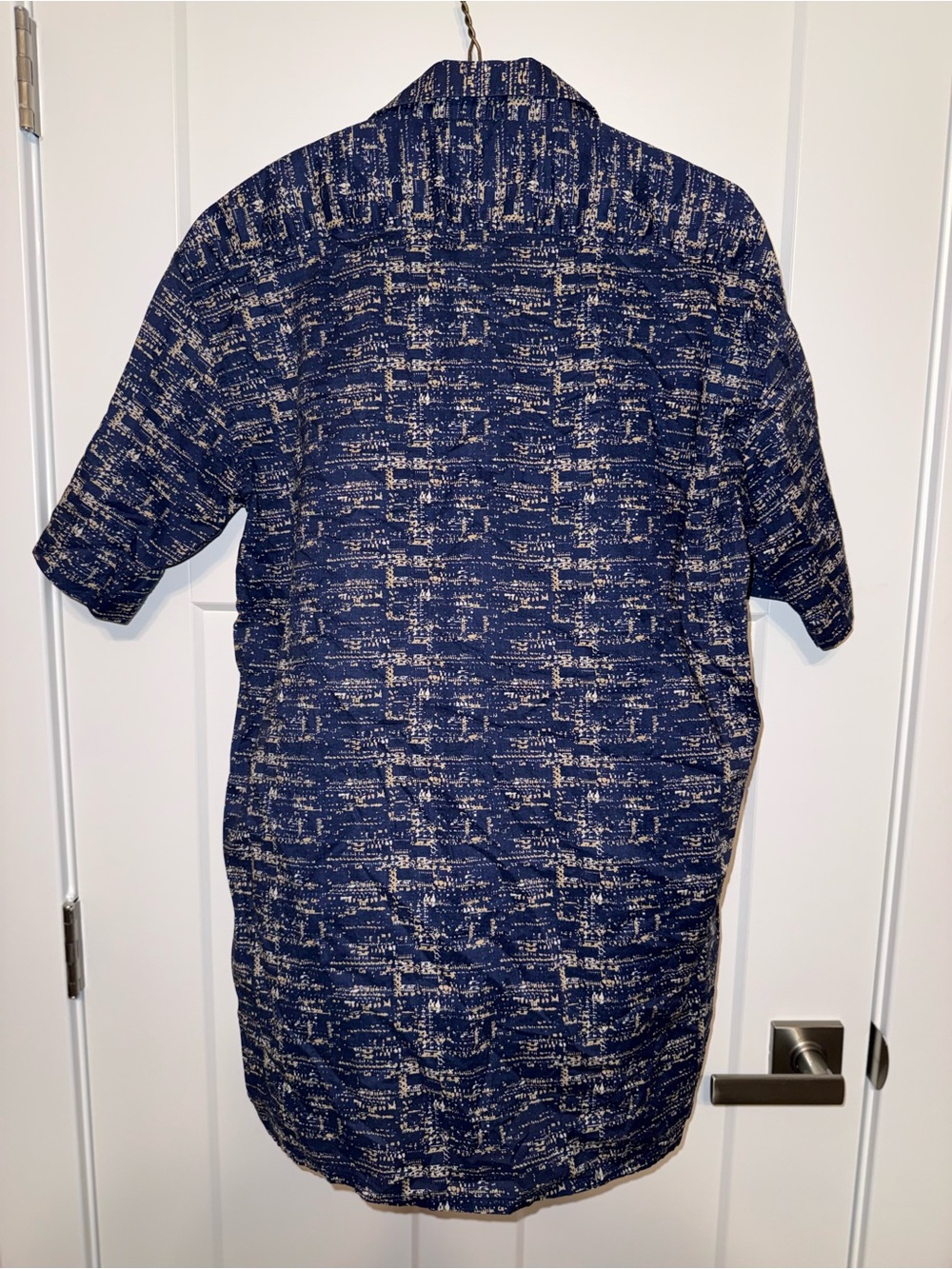 Men's Navy Printed Short-Sleeve Button-Down Shirt Large Tall 100% cotton - Picture 3 of 8